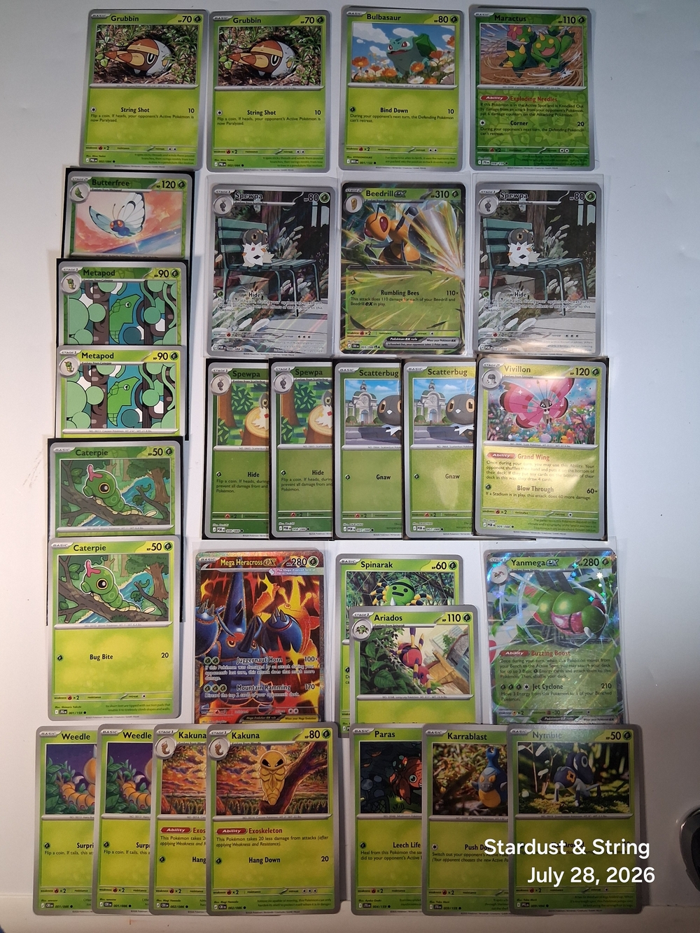 Pokemon Grass Type Card Lot Mega Heracross Ex Beedrill Ex Yanmega Ex Spewpa Set